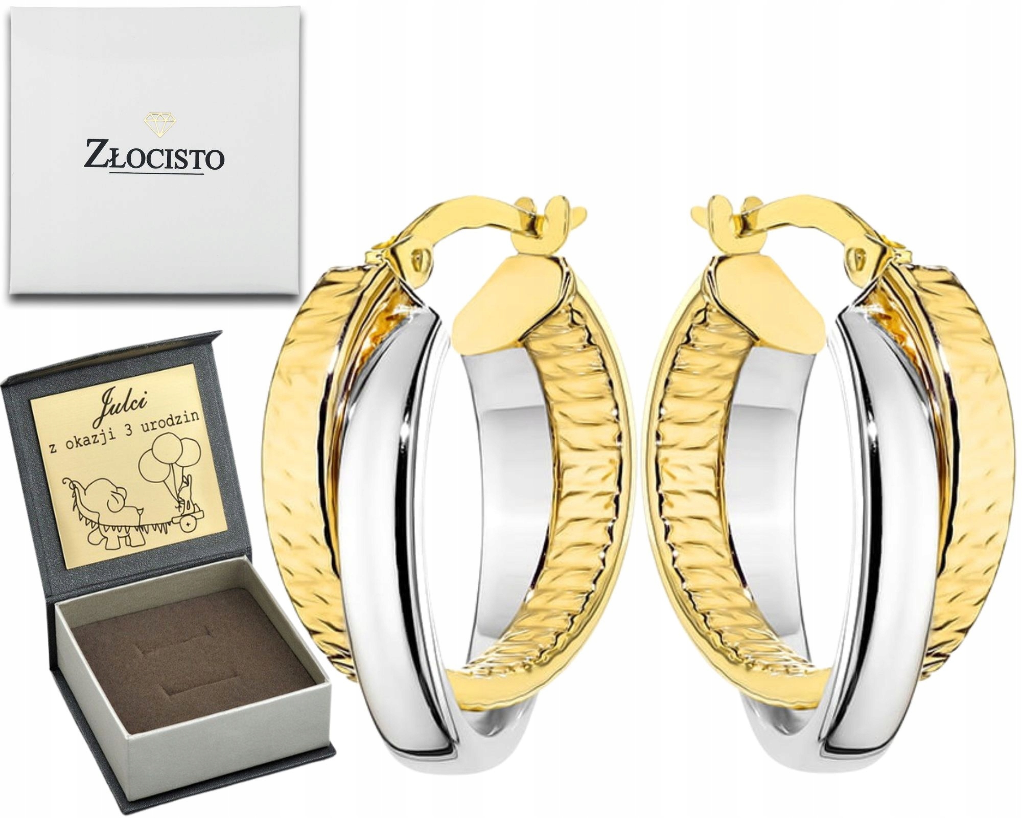 Zlaté Náušnice S Propletenými Kroužky S Diamantem Ve Dvou Barvách Zlata