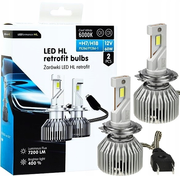 Żarówki Led Vision Retrofit H7 H18 Hl 12V 60W 7200LM 6000K Canbus +400%