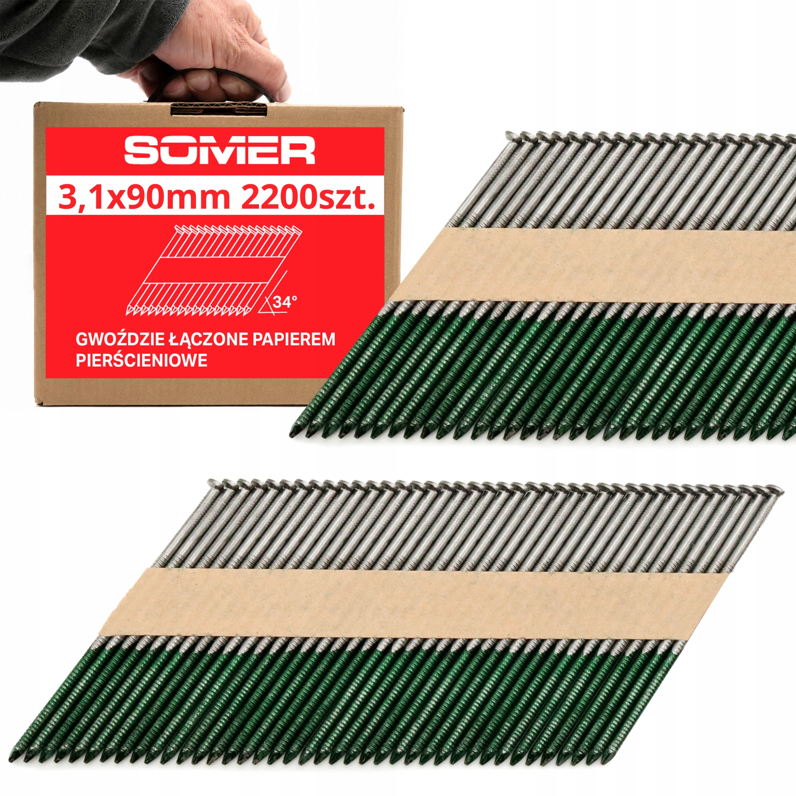 Hřebíky spojované papírem 3,1 x 90 mm 2200 ks kroužkové pro hřebíkovačky