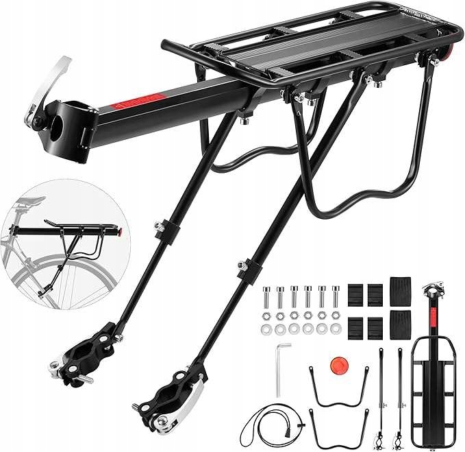 Bagażnik rowerowy tylny uchwyt do rowera z odblaskiem 60 kg czarny