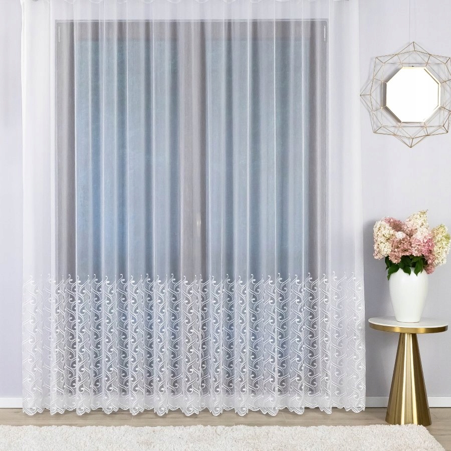 Bílá Záclona S Páskou, Magnolie, Vzor Dole 150X250