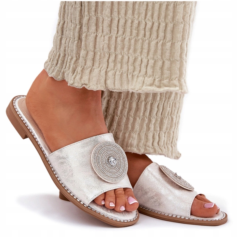 Nazouváky Plochý Podpatek Ozdoba Elegantní S.barski KV51-013 Stříbrné 36