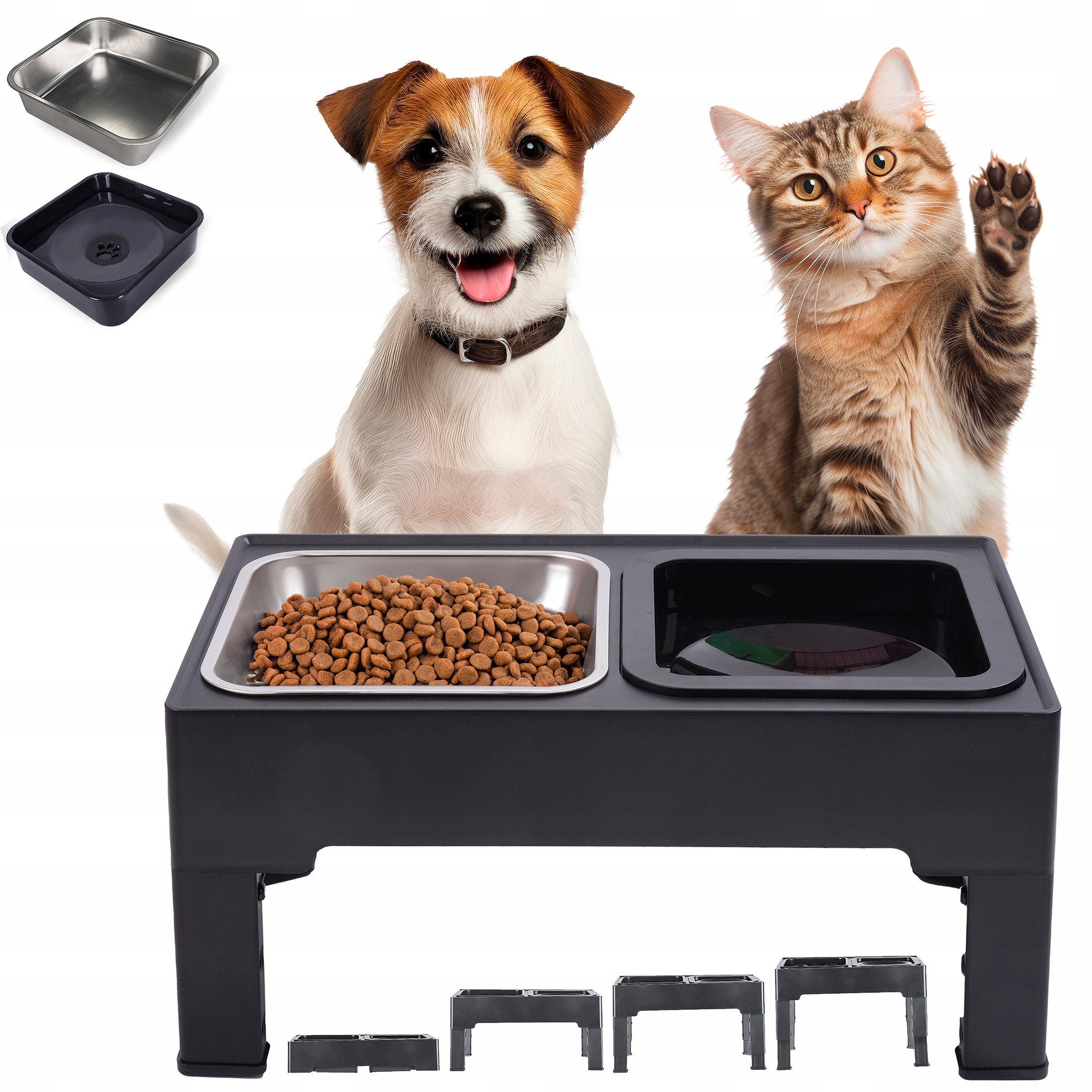 Levně Set 2 Misek s nastavitelnou výškou pes kočka Nerezová Ocel outlet