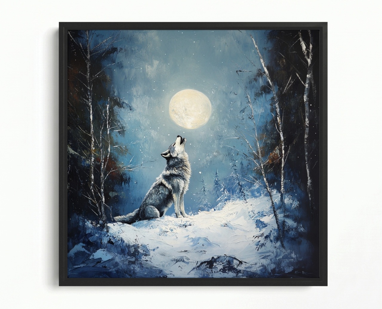Obraz Rám American Box Noc Mesiac Les Zima Sneh Vlk Príroda Fauna 60x60