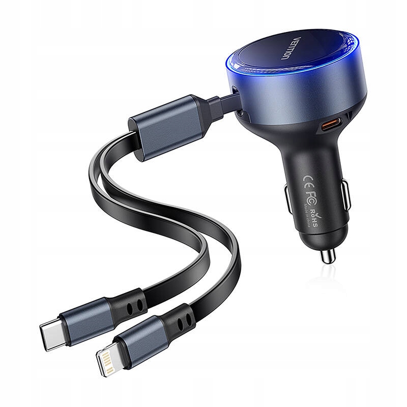 Zestaw Vention ładowarka samochodowa 30W kabel Usb- C- Lightning Vention