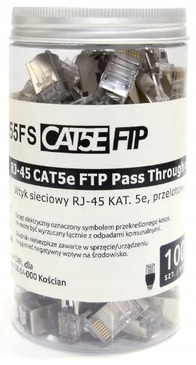 Wtyk Złącze Końcówka RJ45 Przelotowe RJ 45 FTP 100szt. Złączki Końcówki Rodzaj Wtyki RJ45