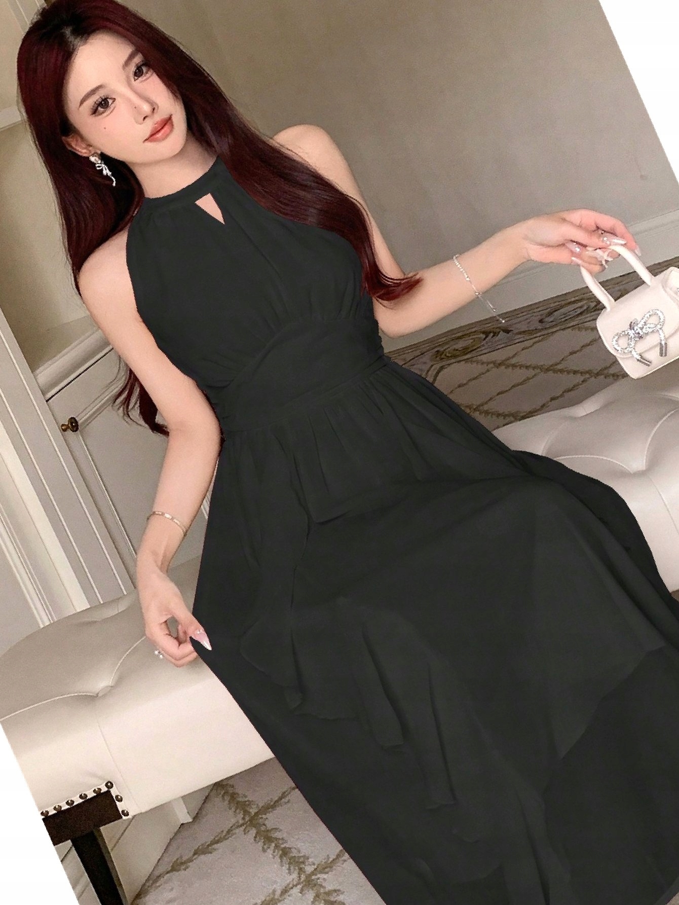 Šaty Výstupní Maxi Šifonová s Falbanami Černá XL 42