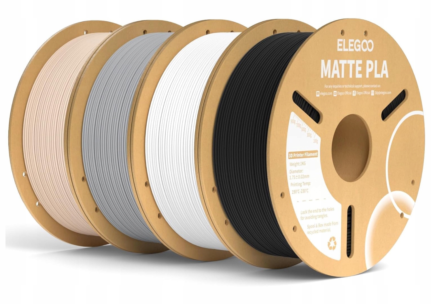 Filament pro 3D tiskárnu Pla matný černý bílý šedý béžový 4 x 1 kg 1,75 mm