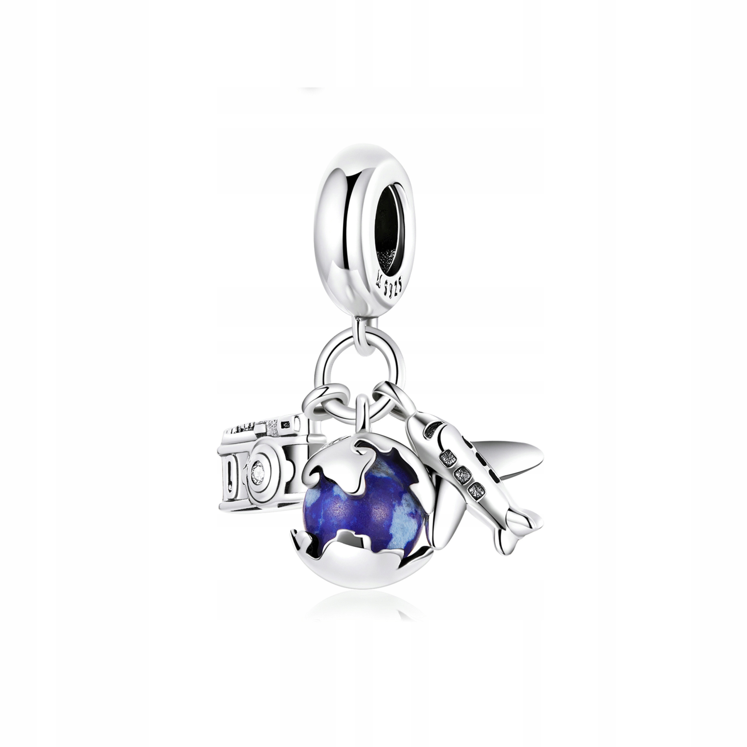 Stříbrný přívěsek Ornamo Modrý Globus, Letadlo a Fotoaparát ryzosti 925