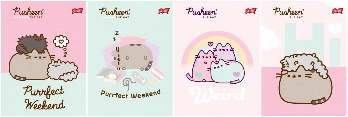 4x Zeszyt A5 w kratkę 32 kartki PUSHEEN Kot Kotek PUSZIN