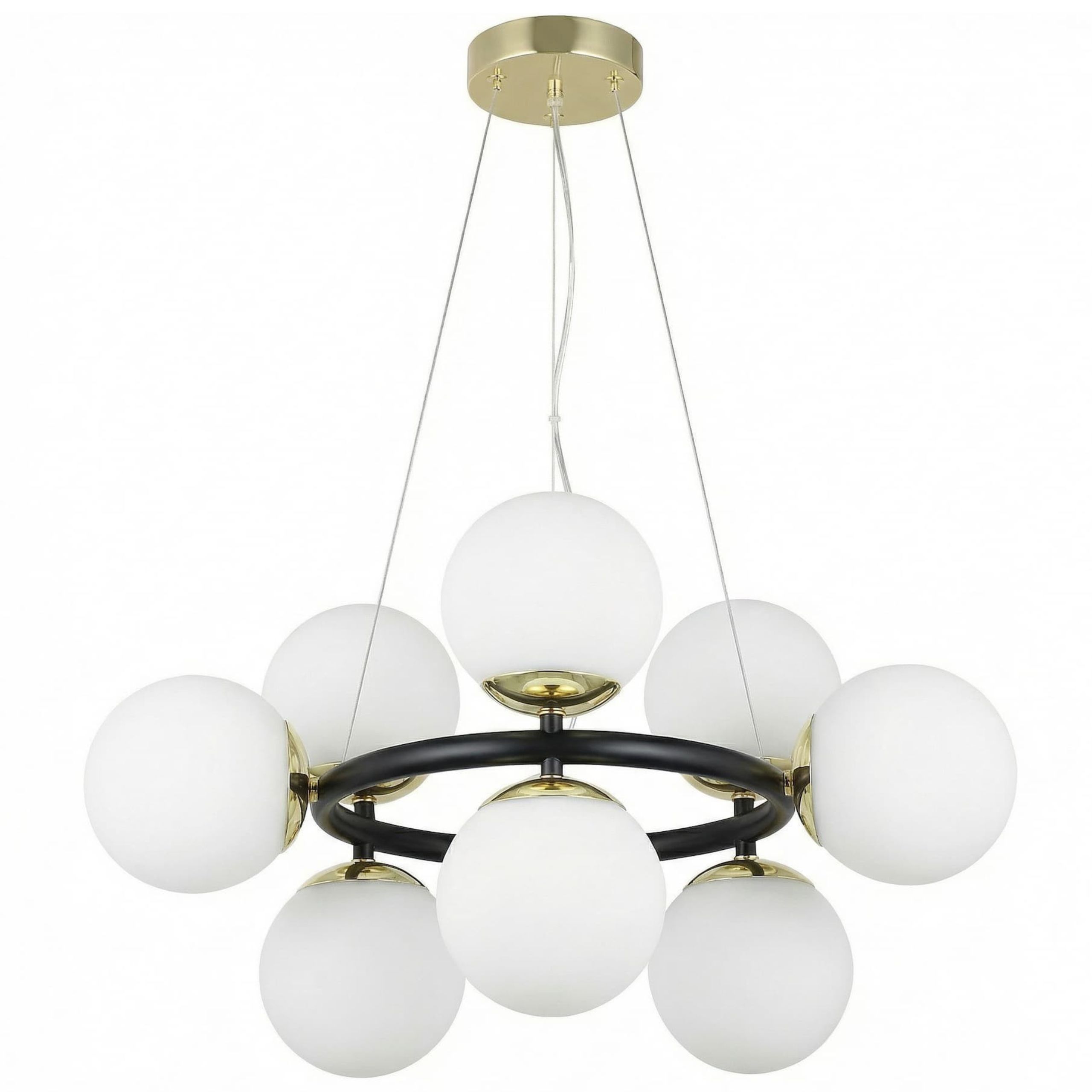 Żyrandol Wiszący Czarno Złota Lampa do Jadalni Białe Klosze Led Orio Led W9
