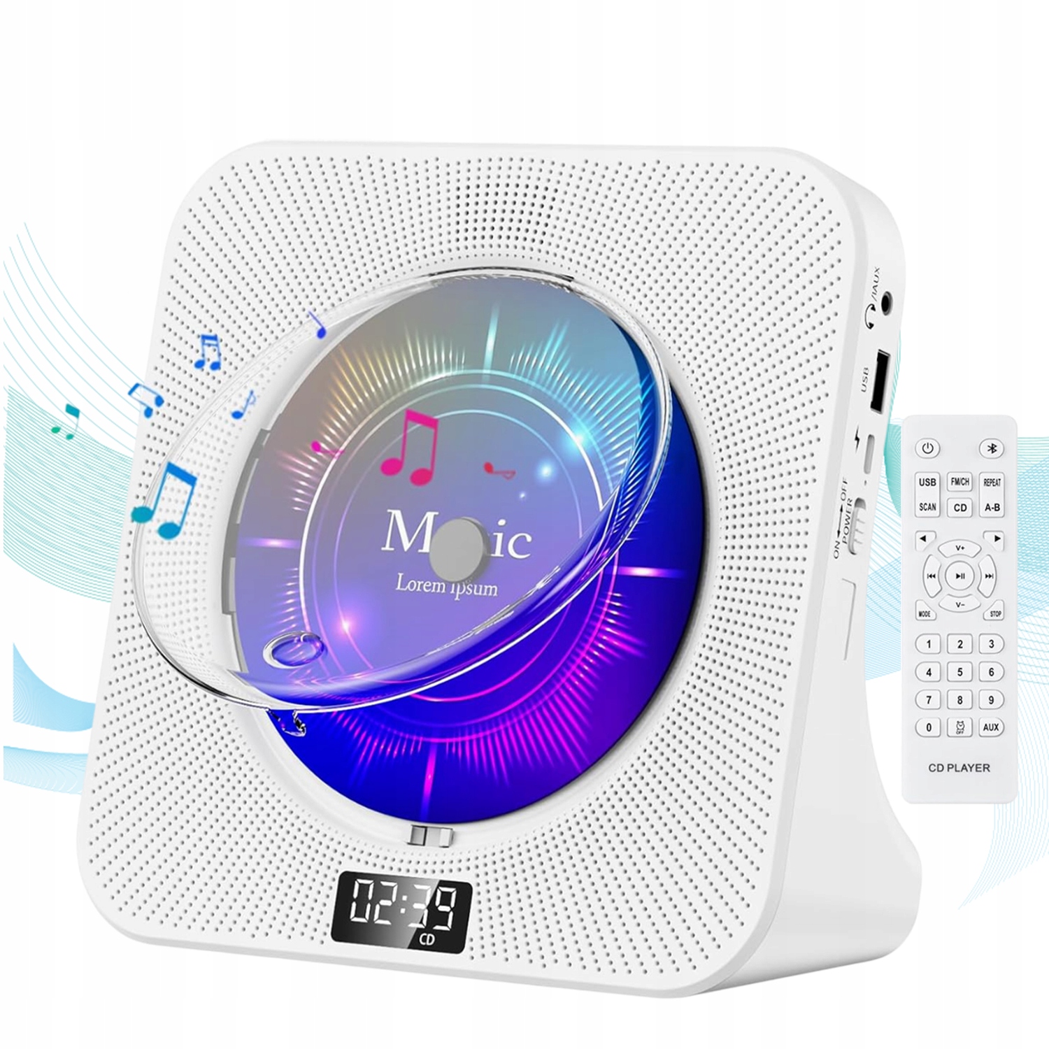 Przenośny Odtwarzacz CD Radio Fm Bluetooth Wbudowane Podwójne Głośniki Hifi