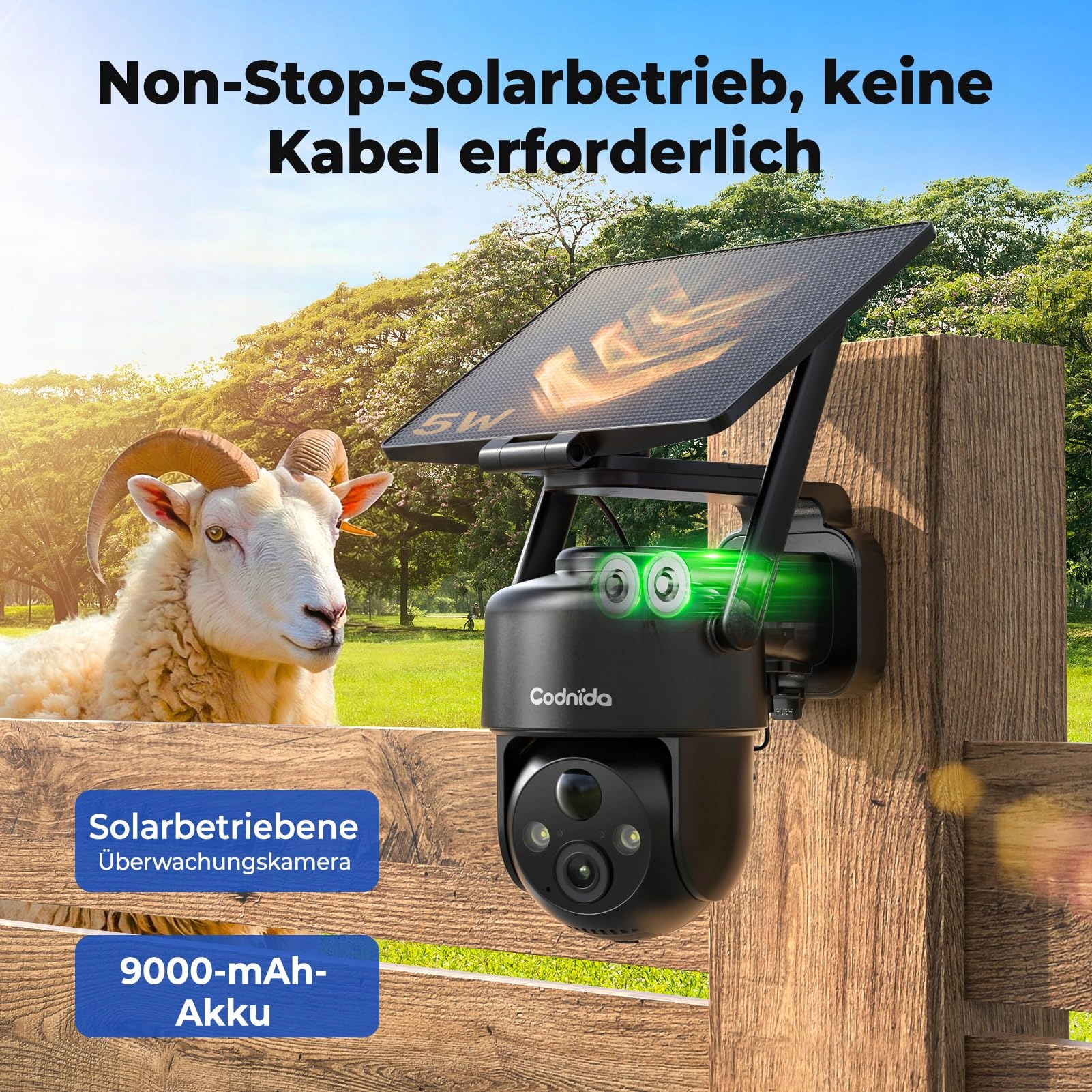 CODNIDA Kamera Zewnętrzna 4G LTE z SIM 3MP HD 9000mAh IP65 Audio PIR — miniatura 5