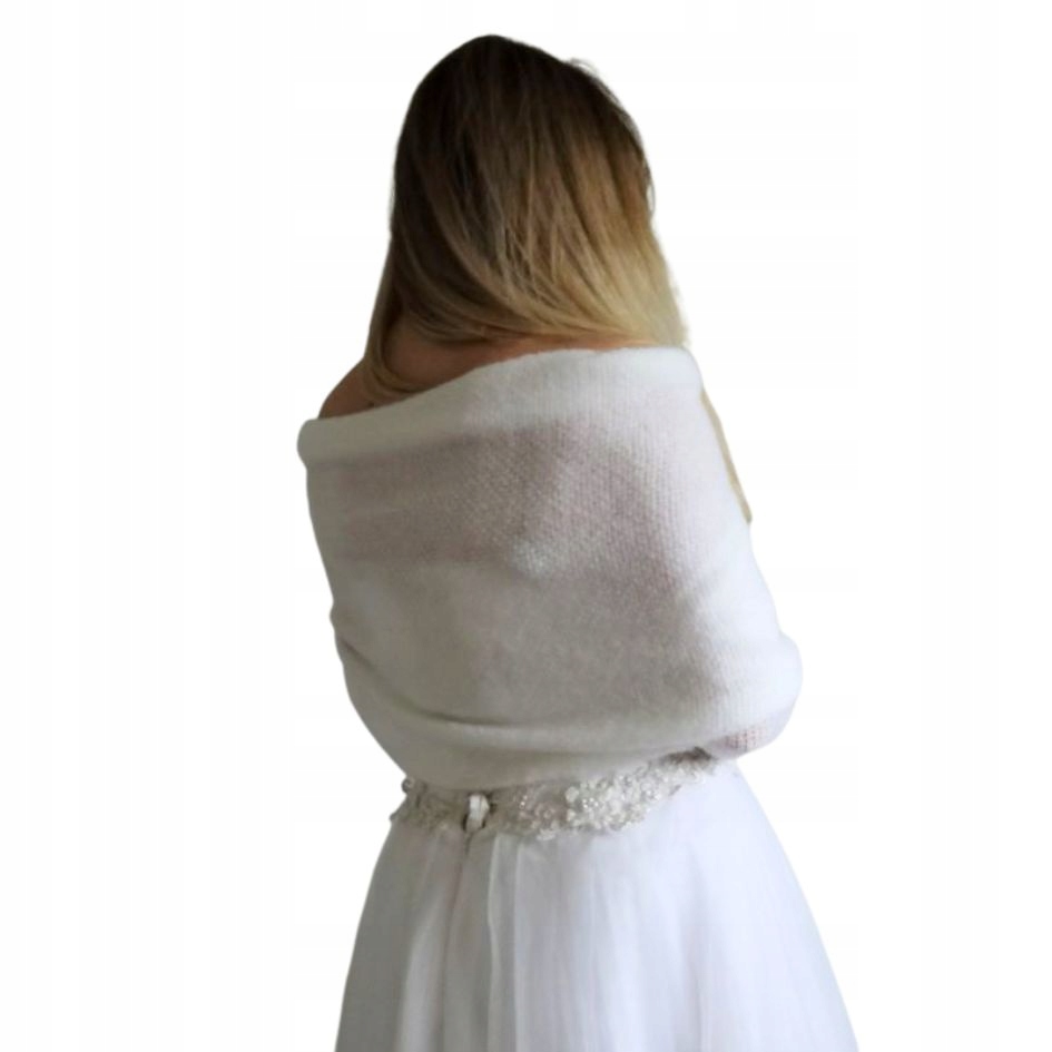 Nowoczesny Ślubny Szal z Rękawami | Sweterek biały| Uniwersalny Dodatek S Rozmiar S