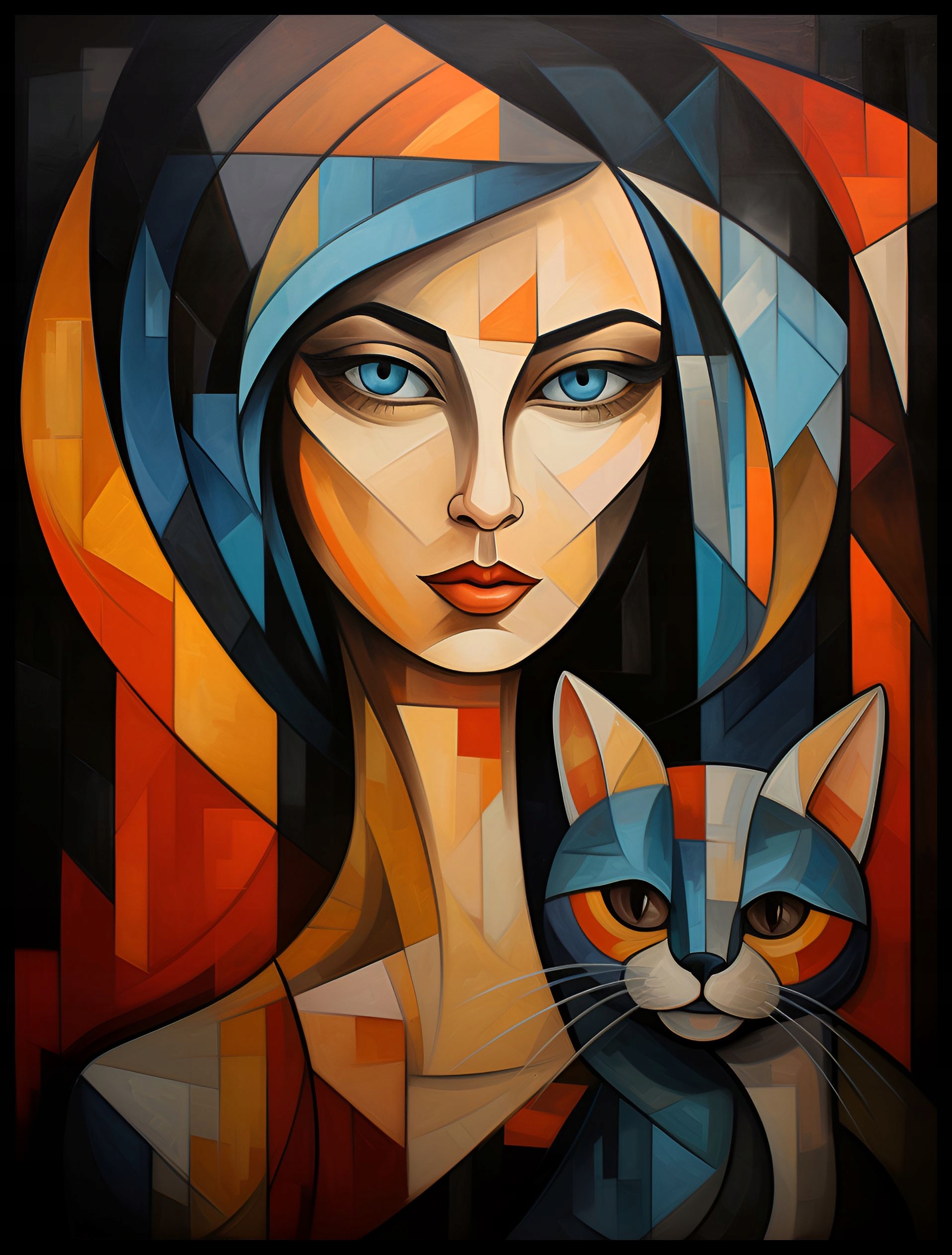 Plakat na Ścianę Obraz Kobieta z Kotem Abstrakcja 50x70 cm Premium ElliveX