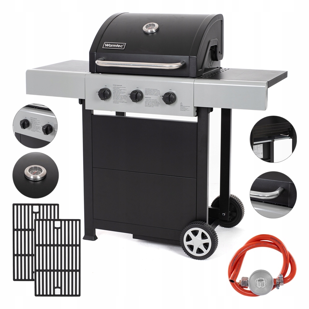 Záhradný plynový gril liatinový rošt s 3 horákmi 7,2 kW BlackFlame