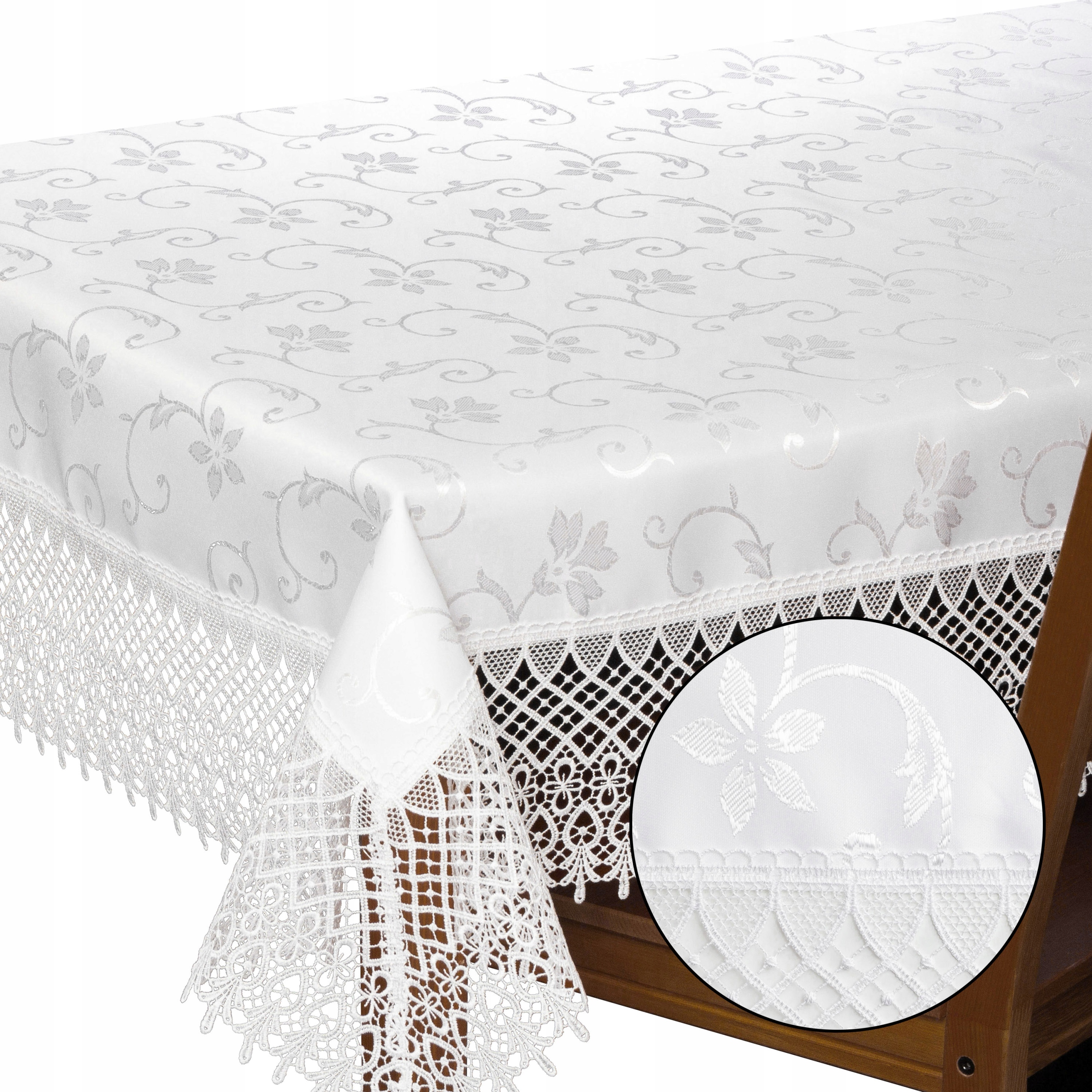 

Obrus plamoodporny z Gipiurą W Kwiaty 90x150 Biały