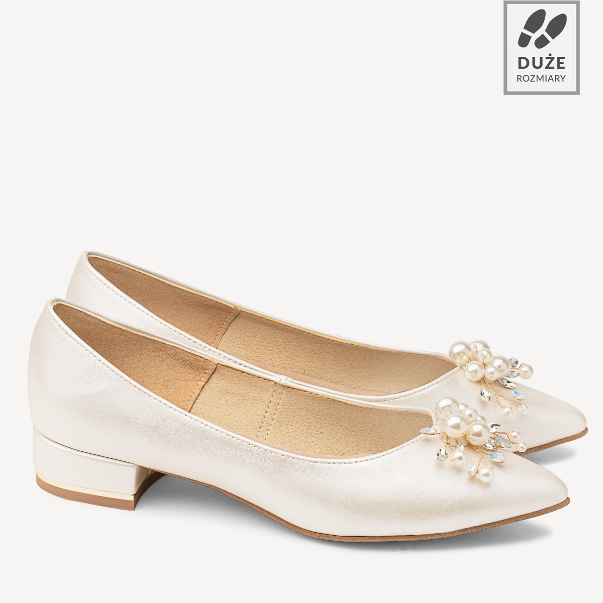 BRILU ŚLUBNE PERŁOWE BALERINKI Z OZDOBĄ IVORY 39 Oryginalne opakowanie producenta pudełko