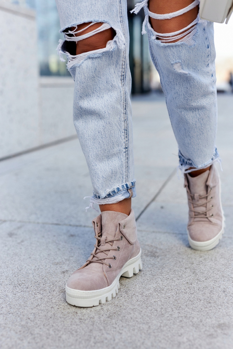 ZAMSZOWE BOTKI TRAPERY WIĄZANE JASNOFIOLETOWE 38 Wzór dominujący bez wzoru