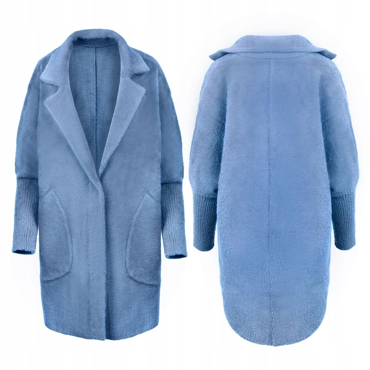 PŁASZCZ ALPAKA KOŁNIERZ WEŁNA KOLOR BABY BLUE Rozmiar uniwersalny