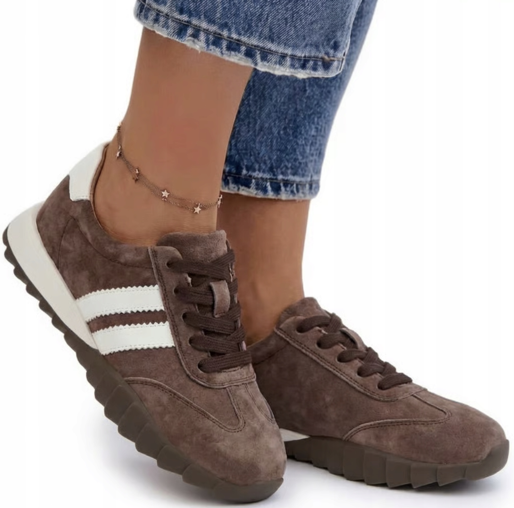 Czekoladowe Sneakersy Damskie Półbuty Filippo DP7534 Skóra Naturalna 37