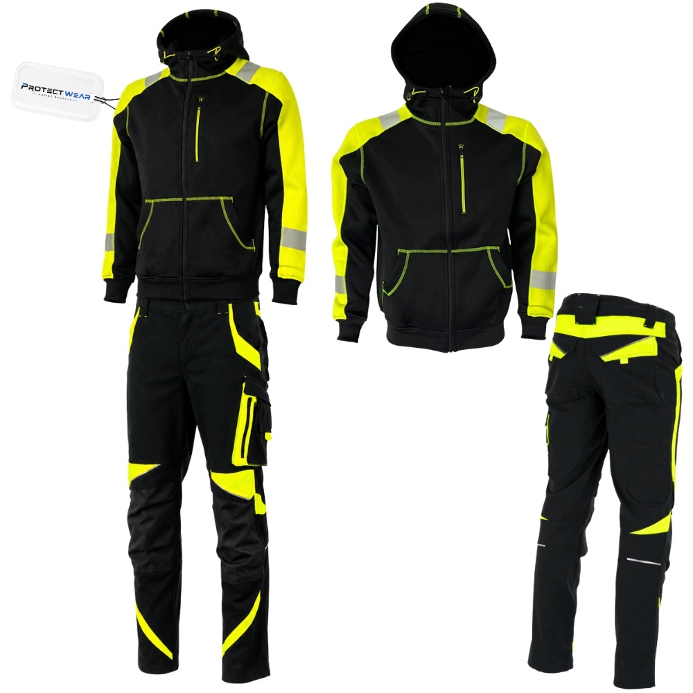 Pracovní oděv komplet mikina s kapucí kalhoty reflexní fluo žlutá vel. 58