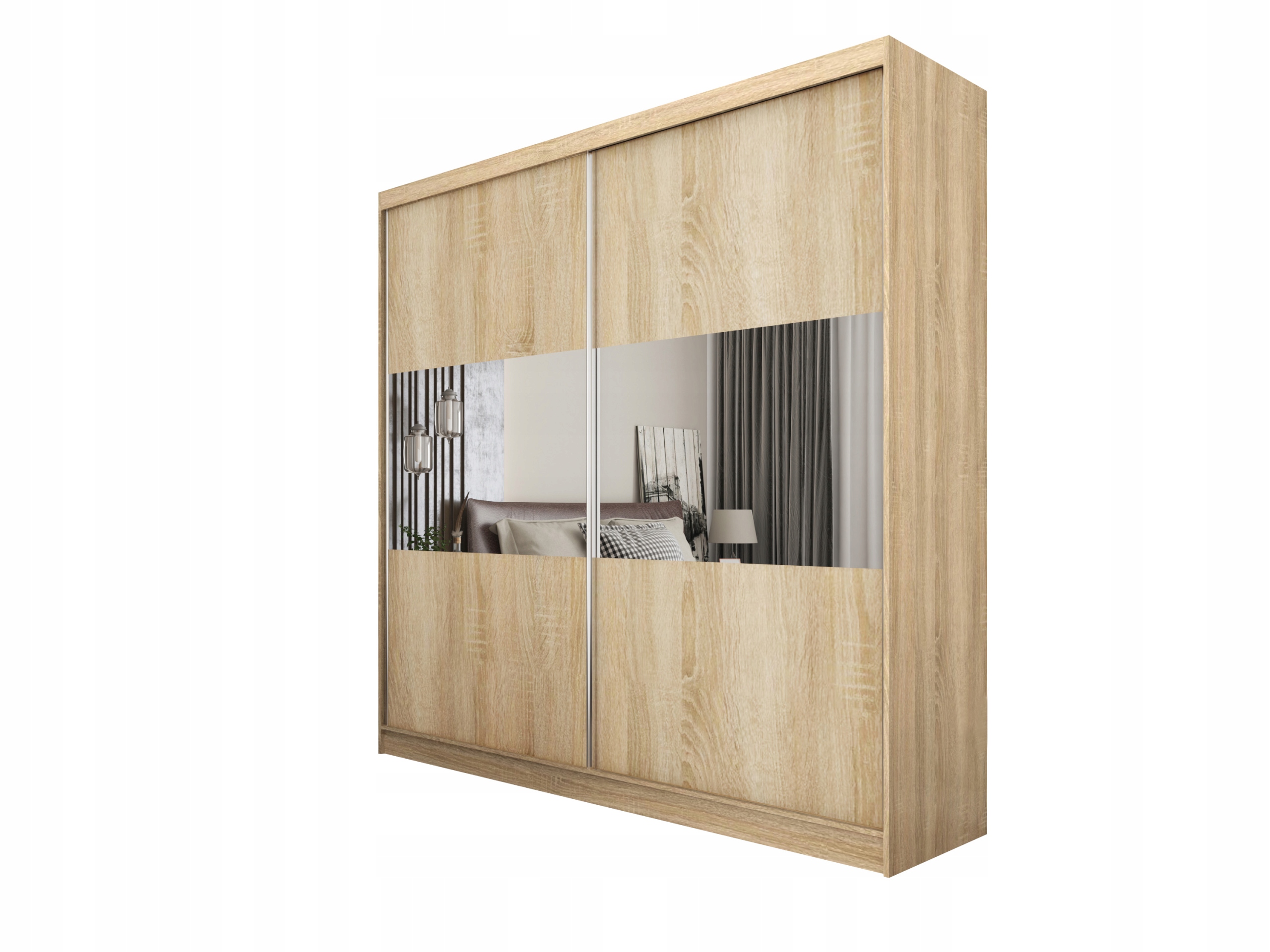Skříň 200 cm se zrcadlem Skříň Dvoudveřová Dub