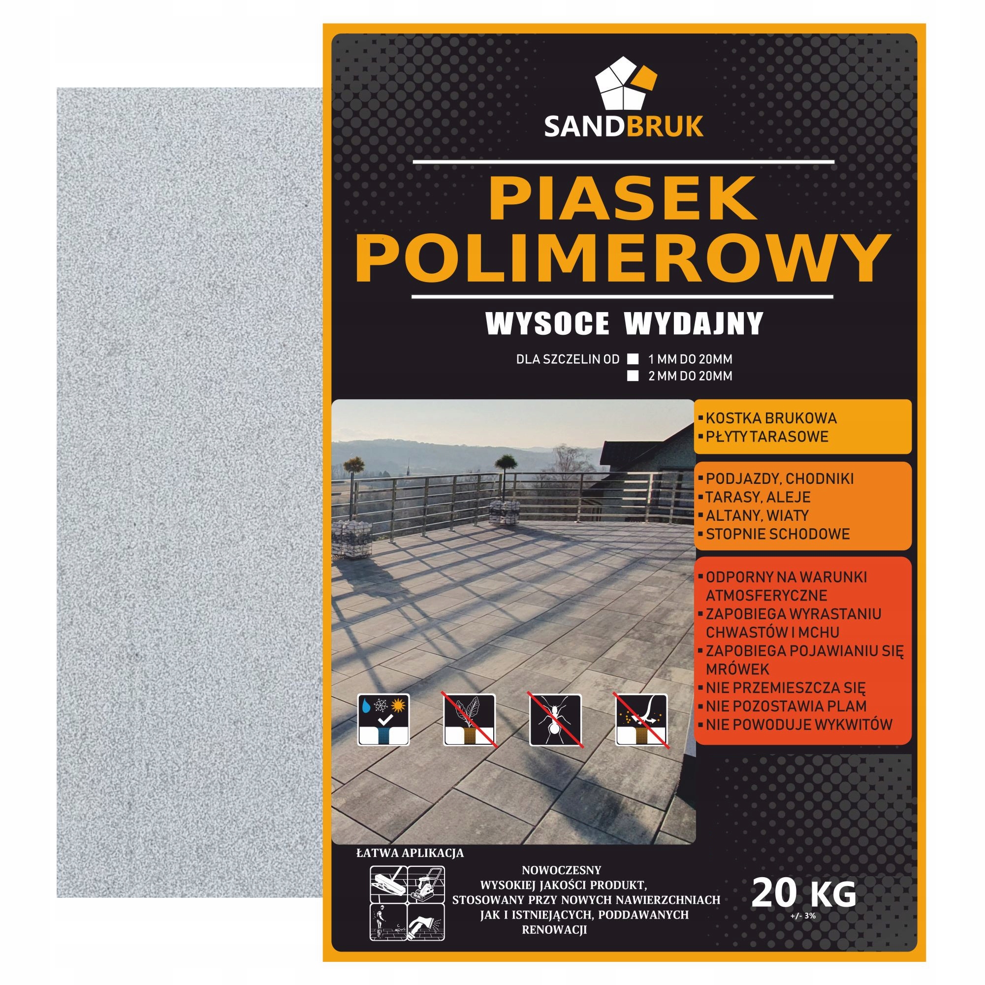 Piasek Polimerowy SandBruk Fuga Do Kostki Bruk Biało Szary od 1mm 10kg..