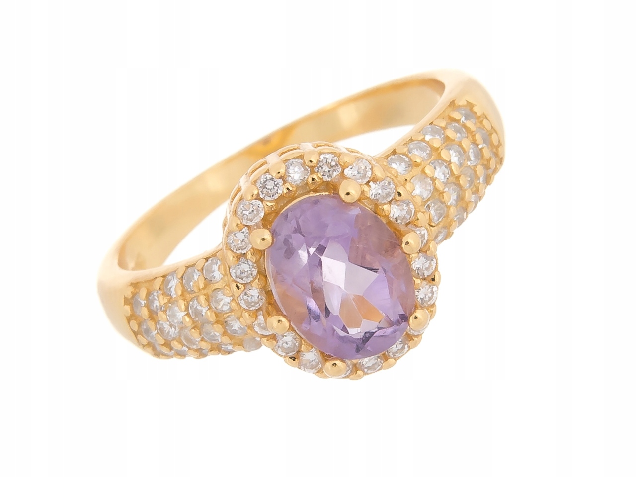 Stříbrný Prstýnek VEL.20 Pozlacený Ametyst Přírodní Dárek