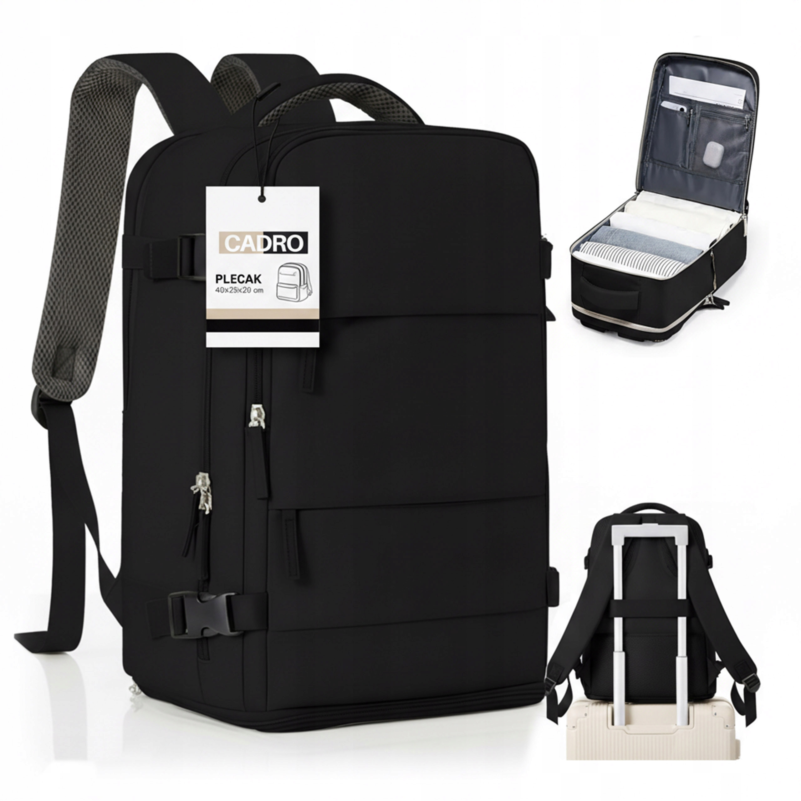 Plecak podróżny do samolotu 40x20x25 wizzair ryanair bagaż podręczny czarny