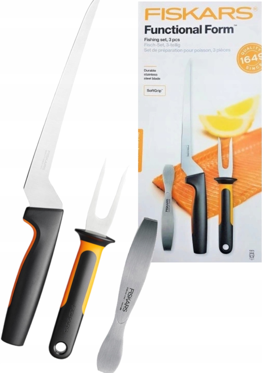Sada 3 Kuchyňských Nástrojů Fiskars Na Ryby Nůž Vidlička Pinzeta Na Kosti