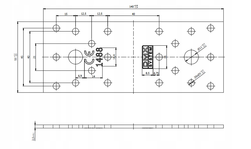 LP2 ŁĄCZNIK PŁASKI PŁYTKA 140x55x2,5mm 10szt Średnica wkręta 55 mm