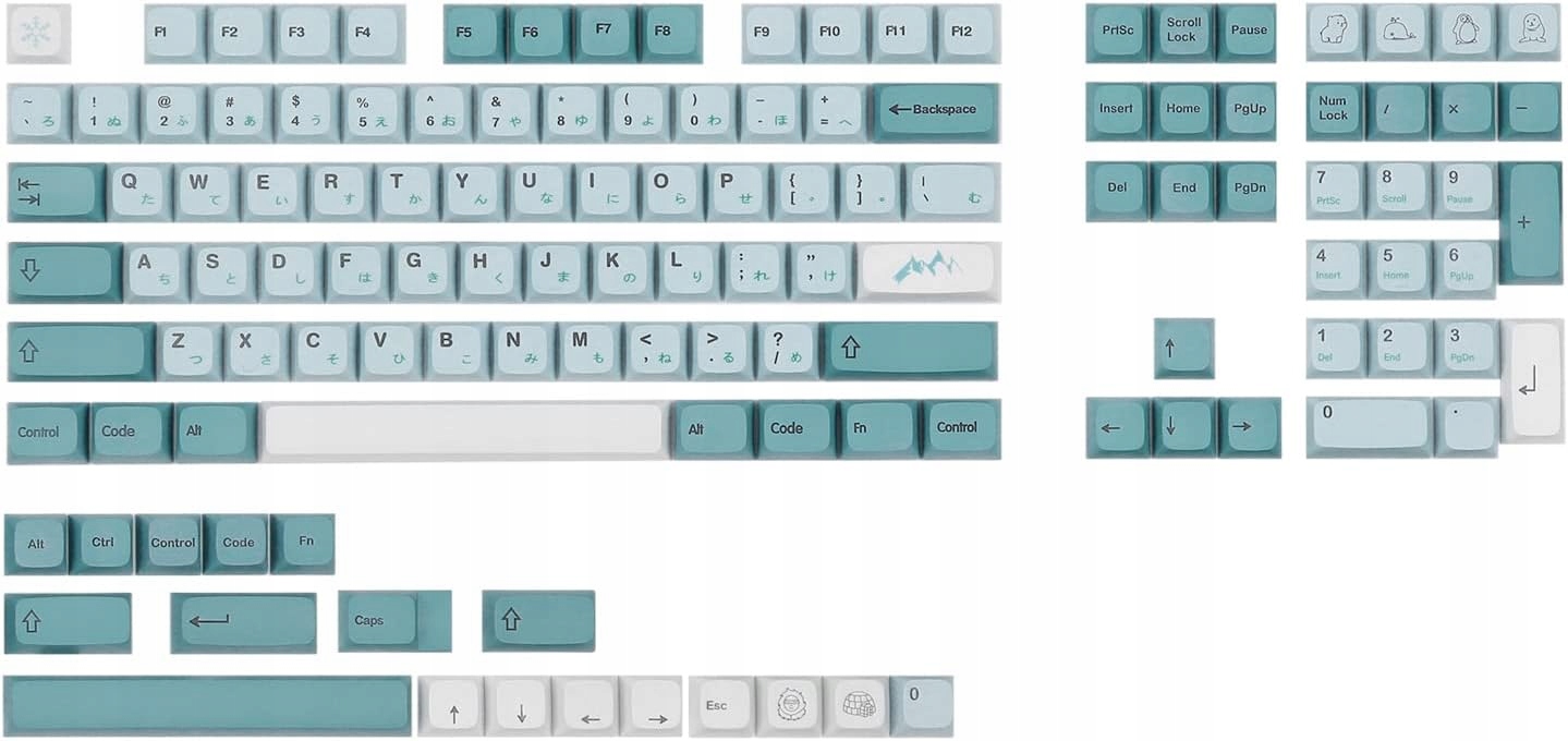 Sada kláves Xda 126 kláves Pbt mátová japonská layoutová sada Iceberg