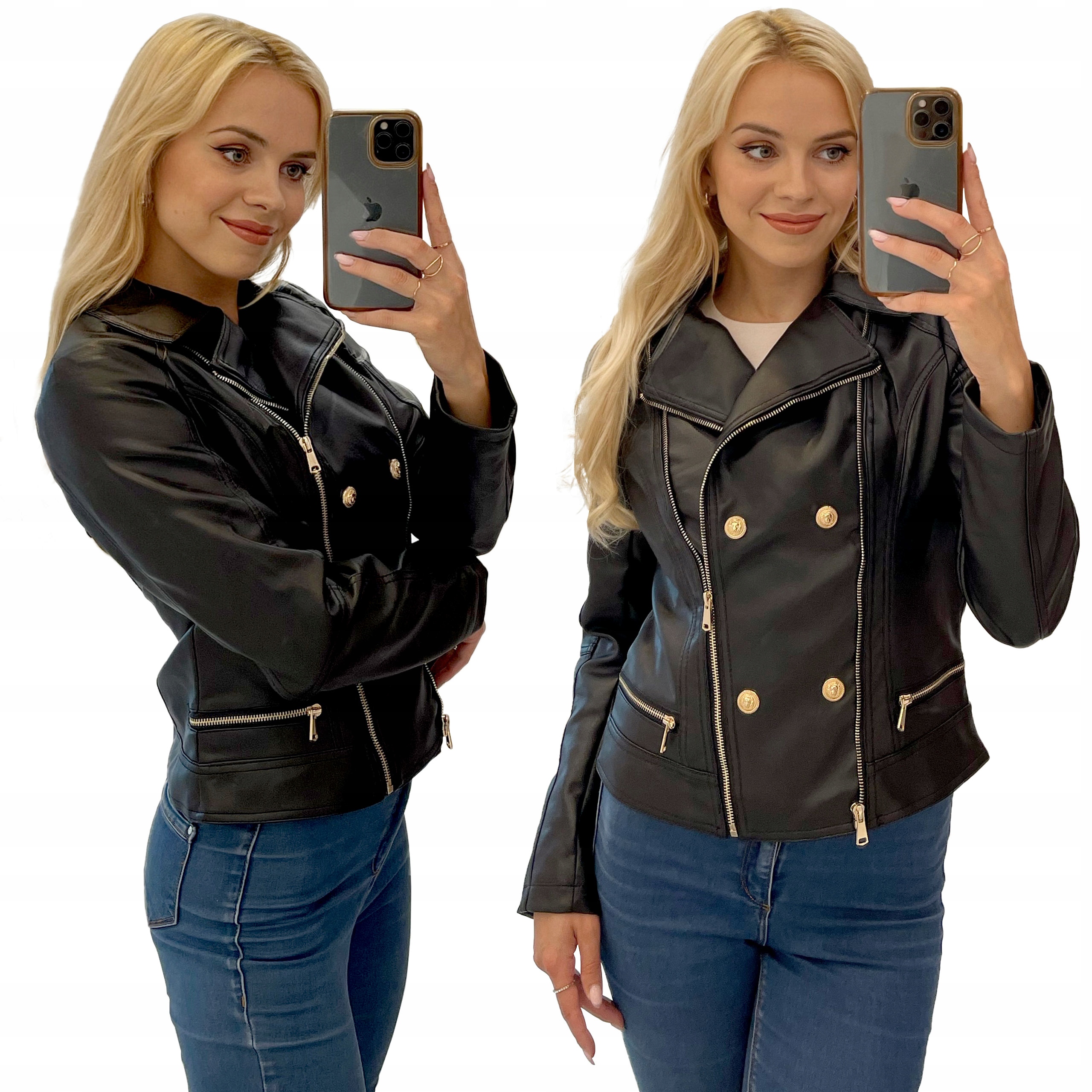 Ramoneska Kurtka Damska Skórzana Eko Skóra Czarna