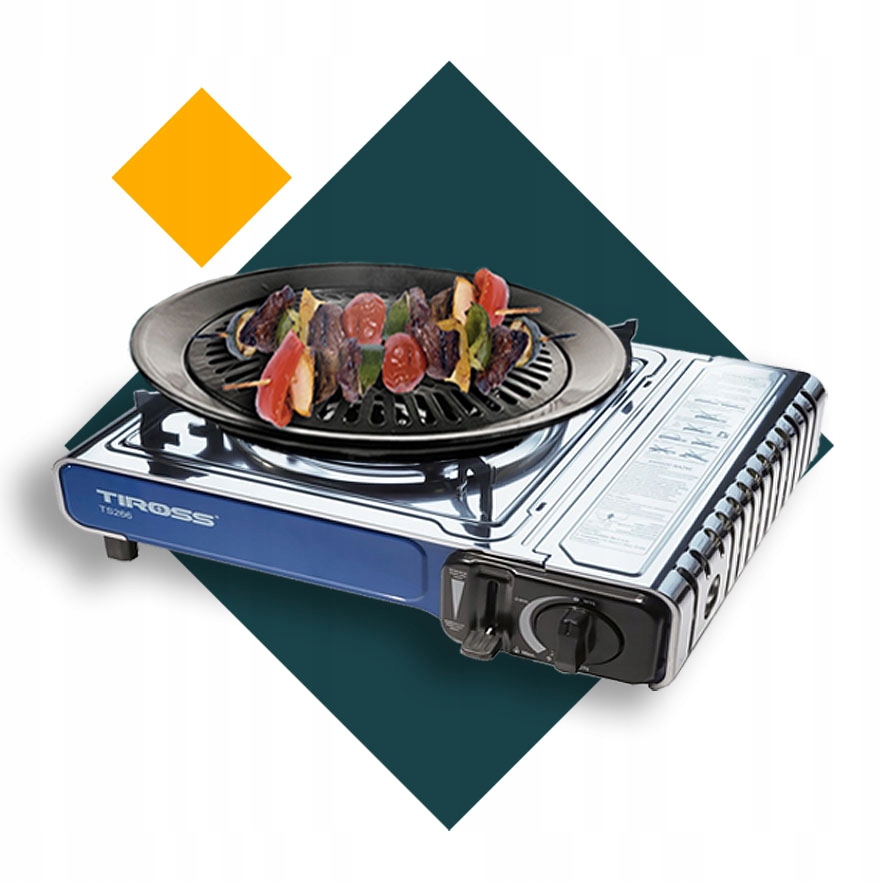 KUCHENKA TURYSTYCZNA GAZOWA ceramika TIROSS TS-266 z GRILLEM + 4x KARTUSZ Kolor dominujący srebrny/szary