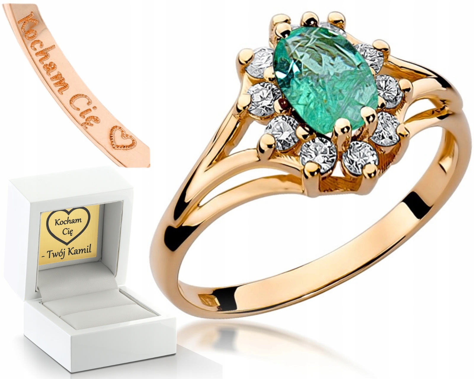 Prstýnek Z Růžového Zlata S Smaragd Diamanty