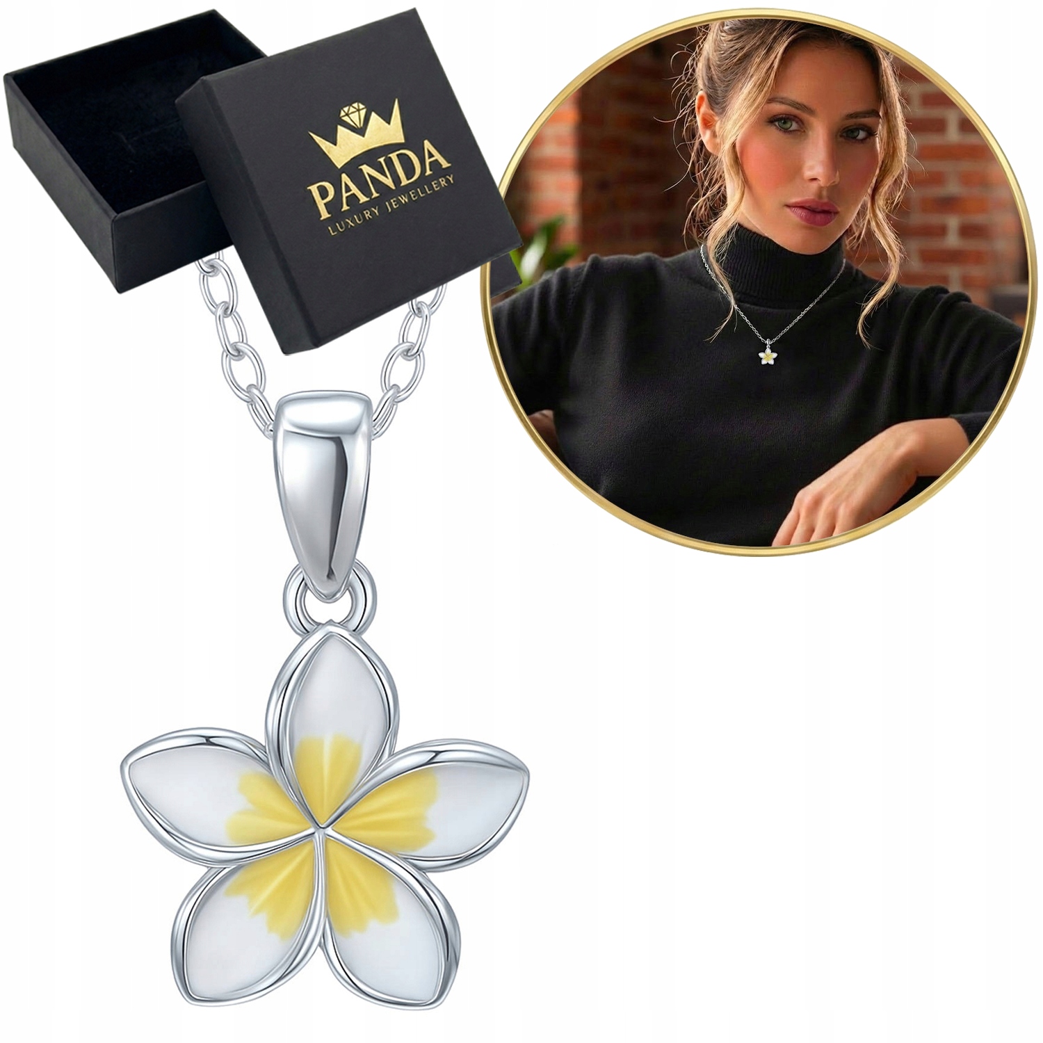 Stříbrný náhrdelník 925 Přívěsek Bílý Květ Řetízek Dárek Den žen