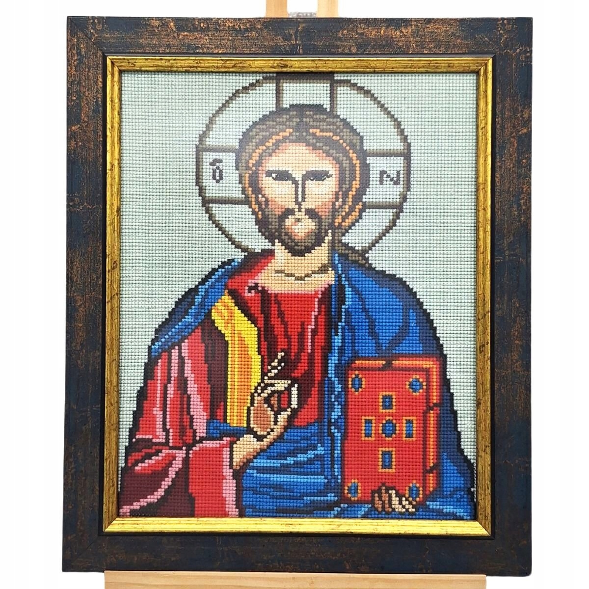 Ručně vyšívaný obraz Krista v rámu 35x30 cm Ikona