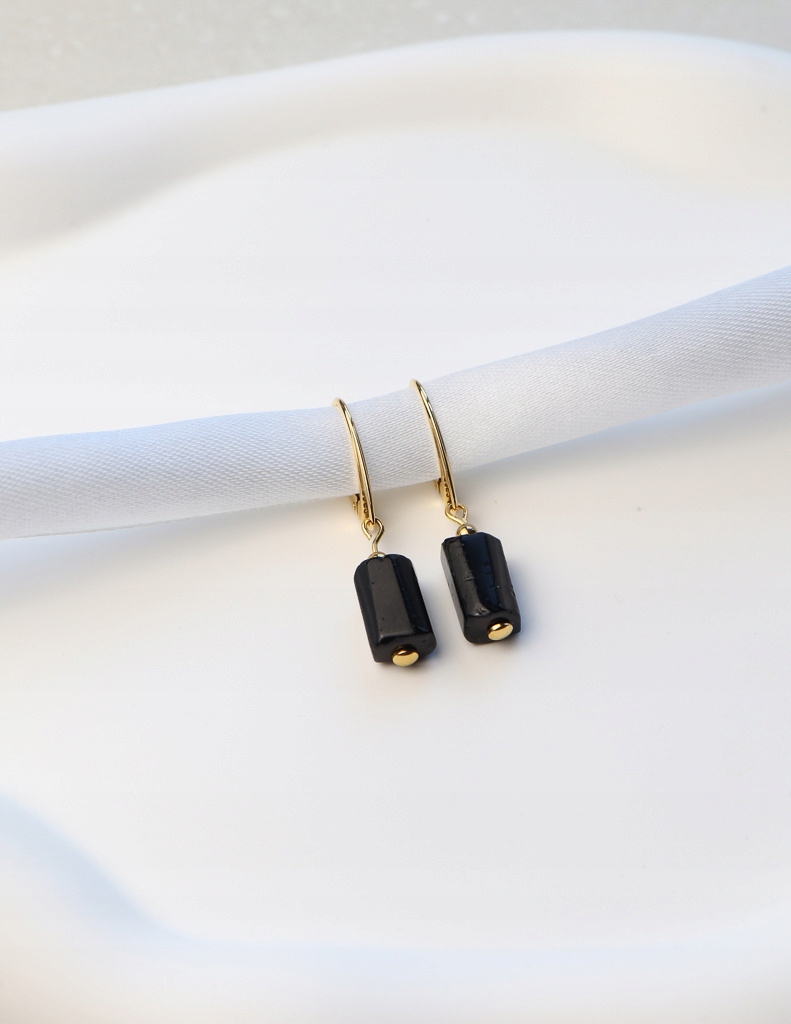 Náušnice pozlacené Černý Turmalín