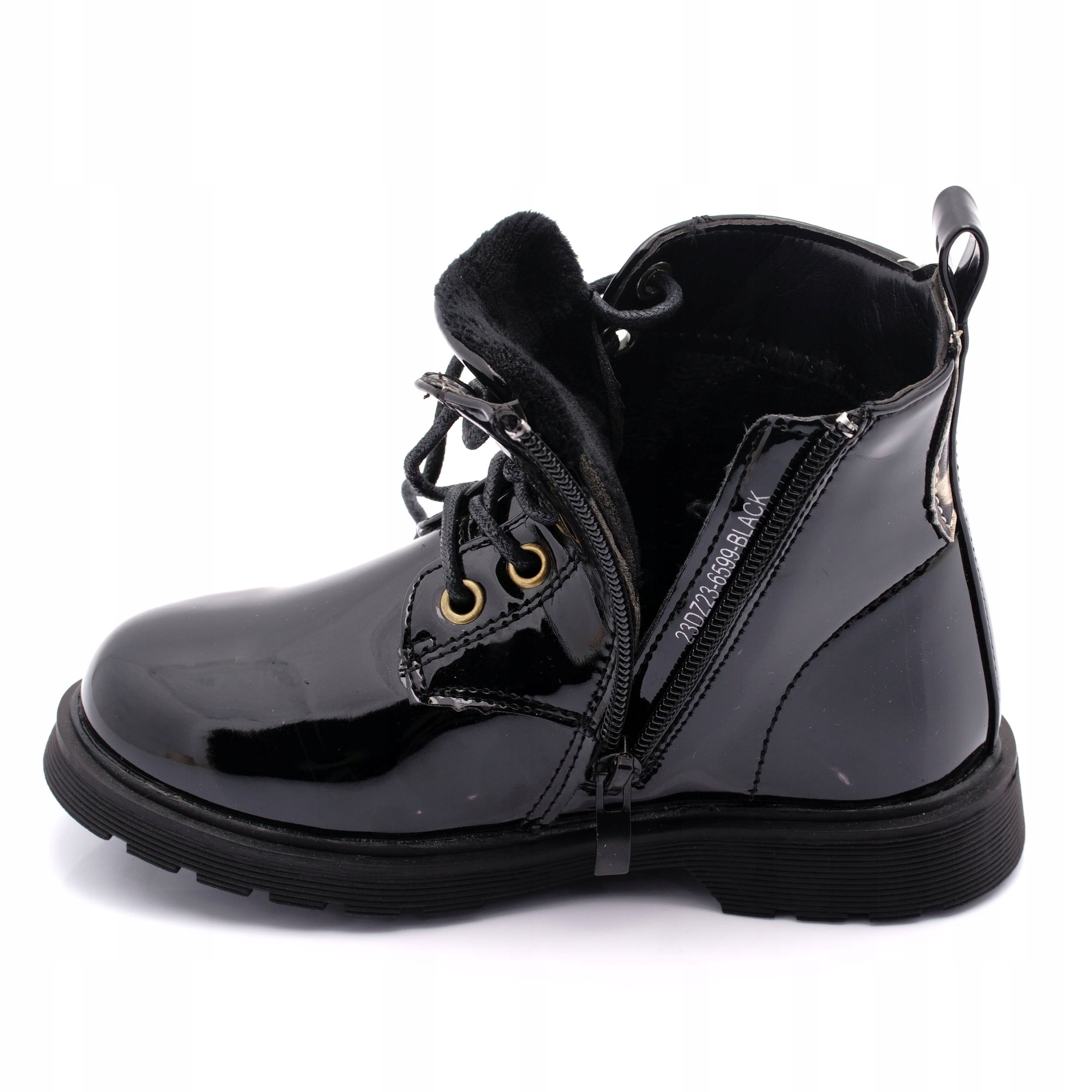 BOTKI DZIEWCZĘCE OCIEPLANE ZIMOWE TRAPERY 6599 28 Kolor czarny