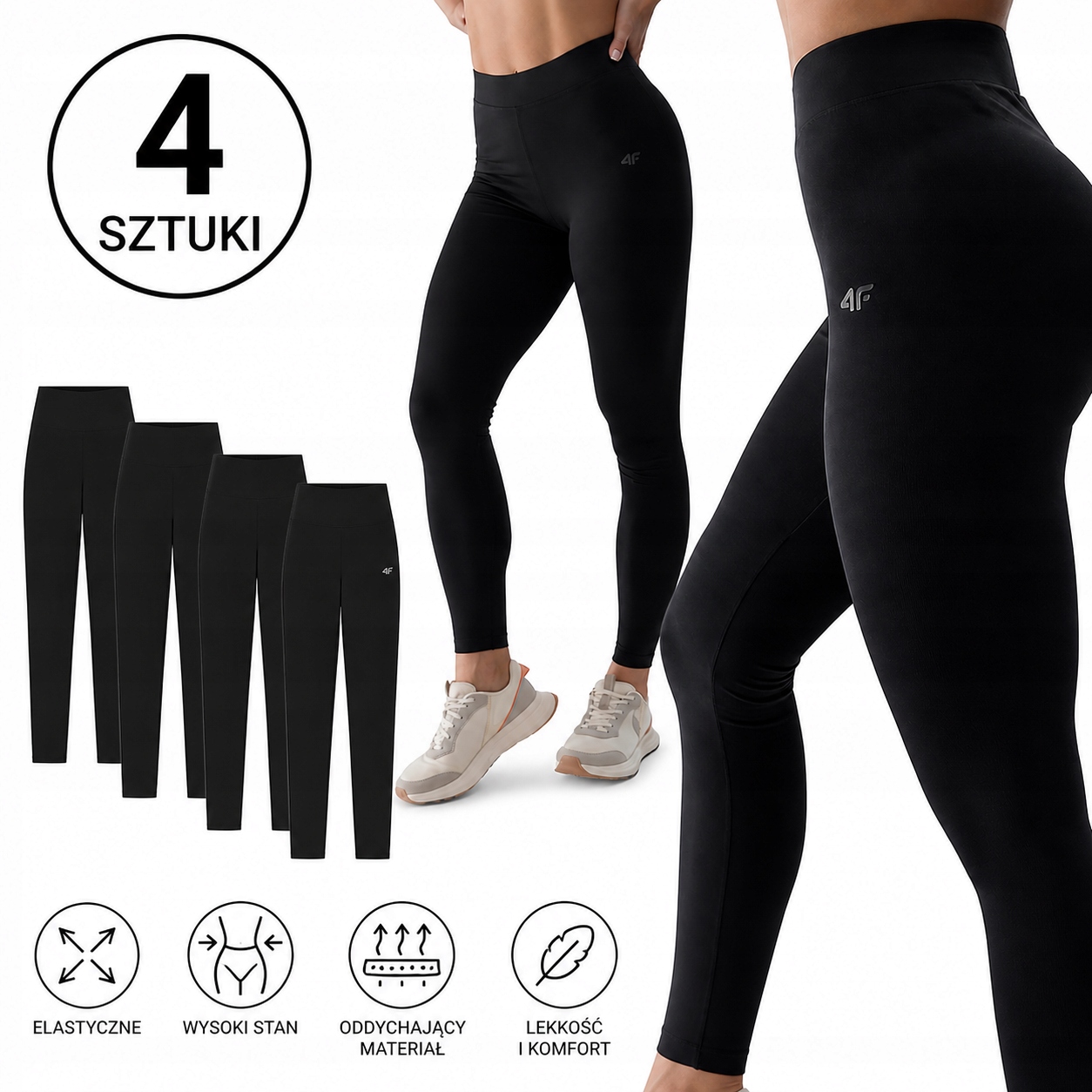 4F Legíny 4 kusy Bavlněné Klasické Vysoký stav vel. XL