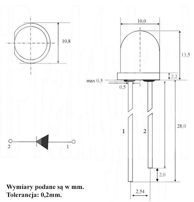 Komplet: 10 szt. 10mm Dioda Czerwona Matowa, 10x LED Red Diffused, Arduino EAN (GTIN) 5903351243858