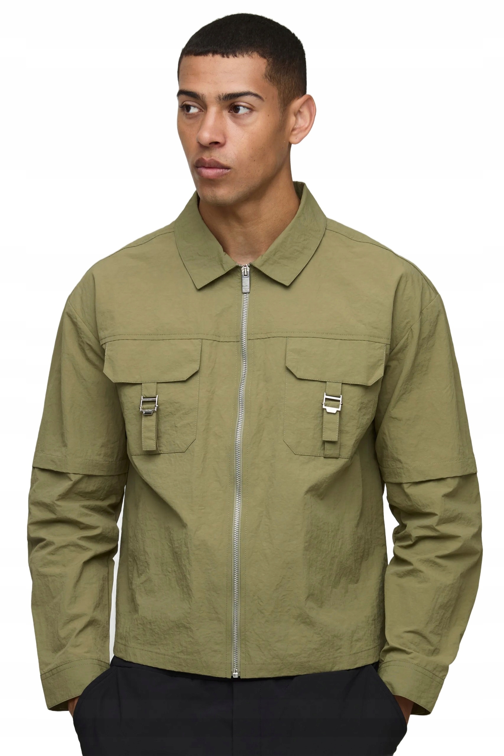 Boohooman Pánská Košile Casual Khaki Se Zipem A Kapsami Z3A*