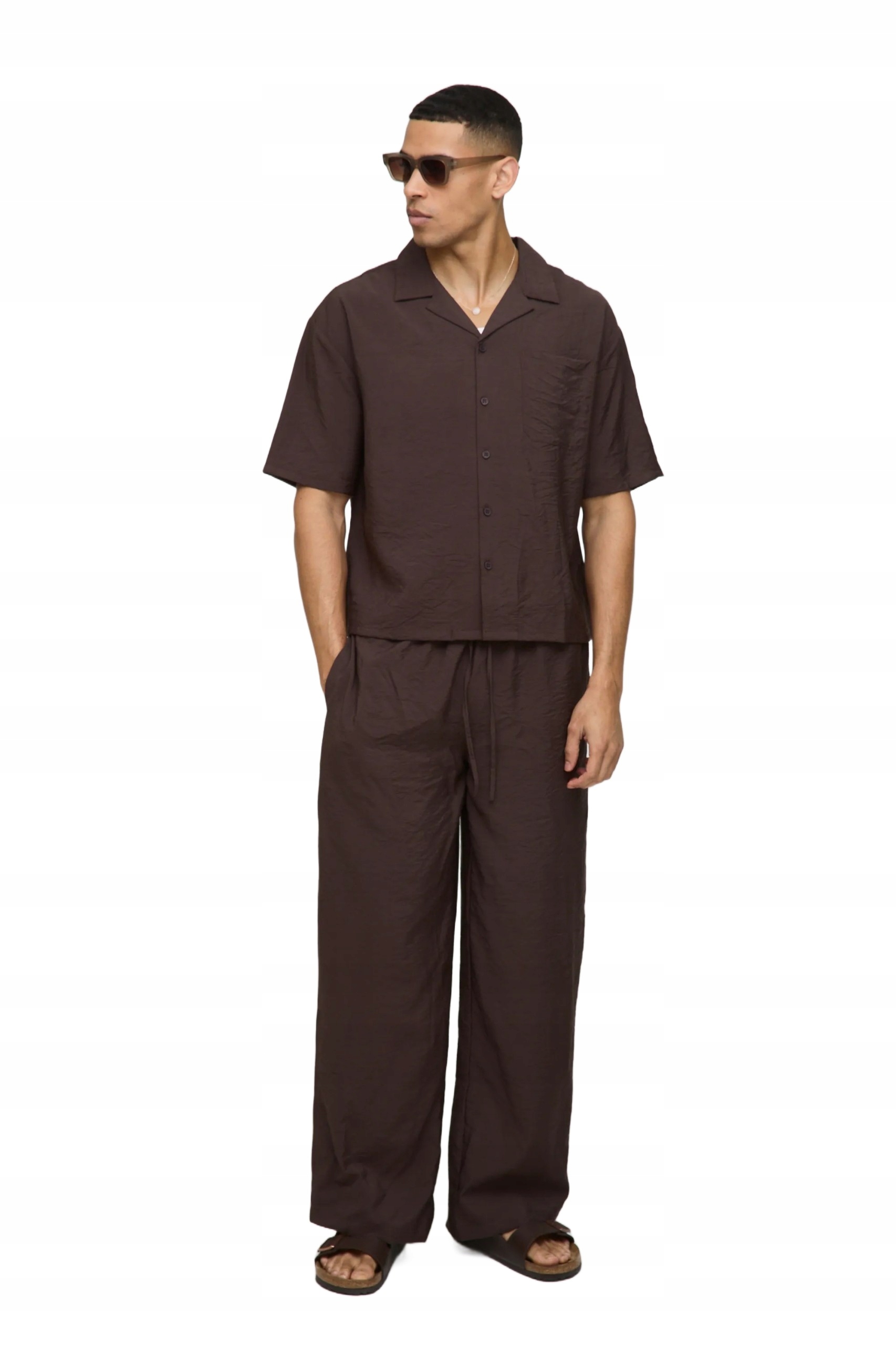 Boohooman Pánský Komplet Hnědá Košile A Kalhoty Z Viskózy XL Z3A