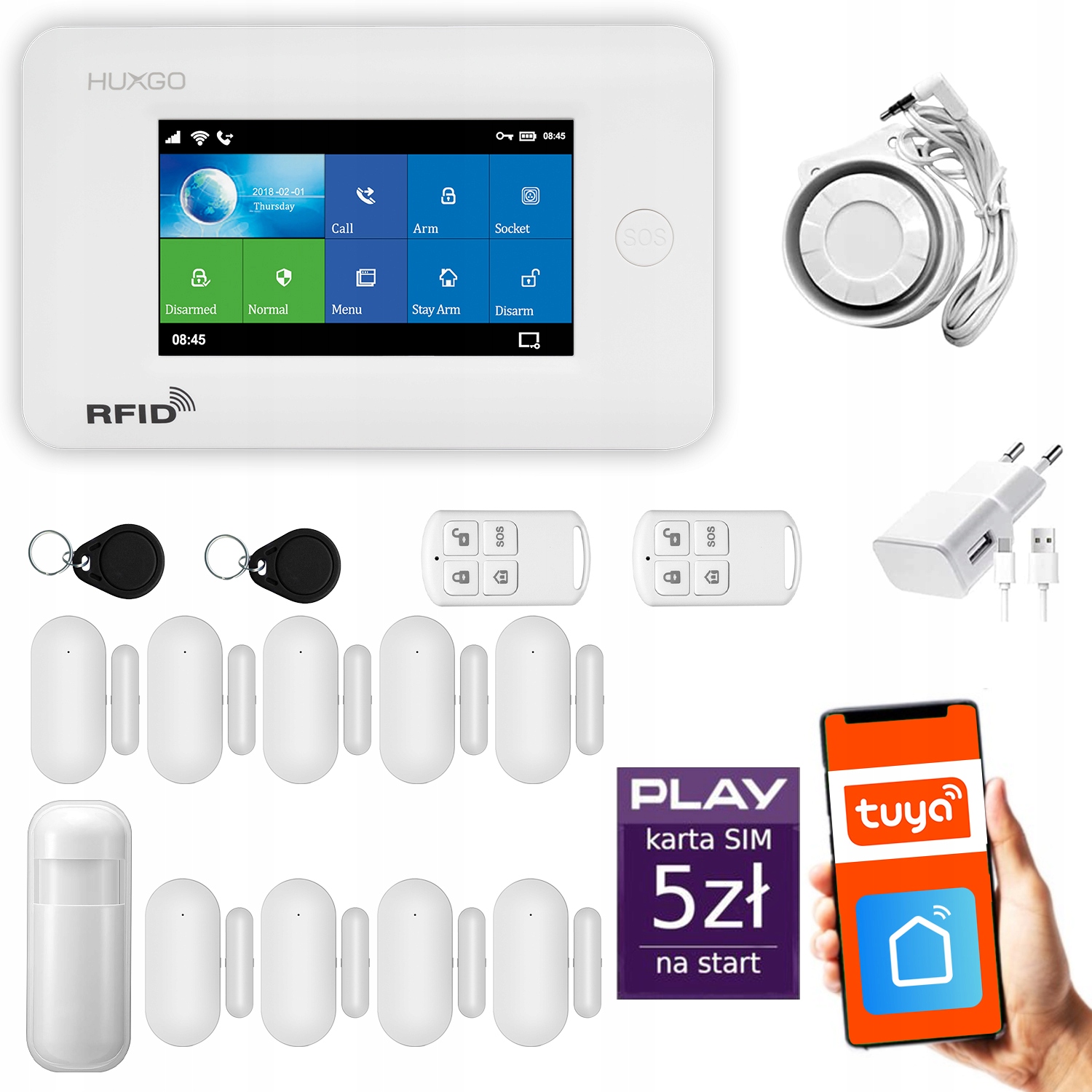 Bezdrôtový alarm Gsm WiFi s aplikáciou Tuya, poľština, Huxgo HXA006