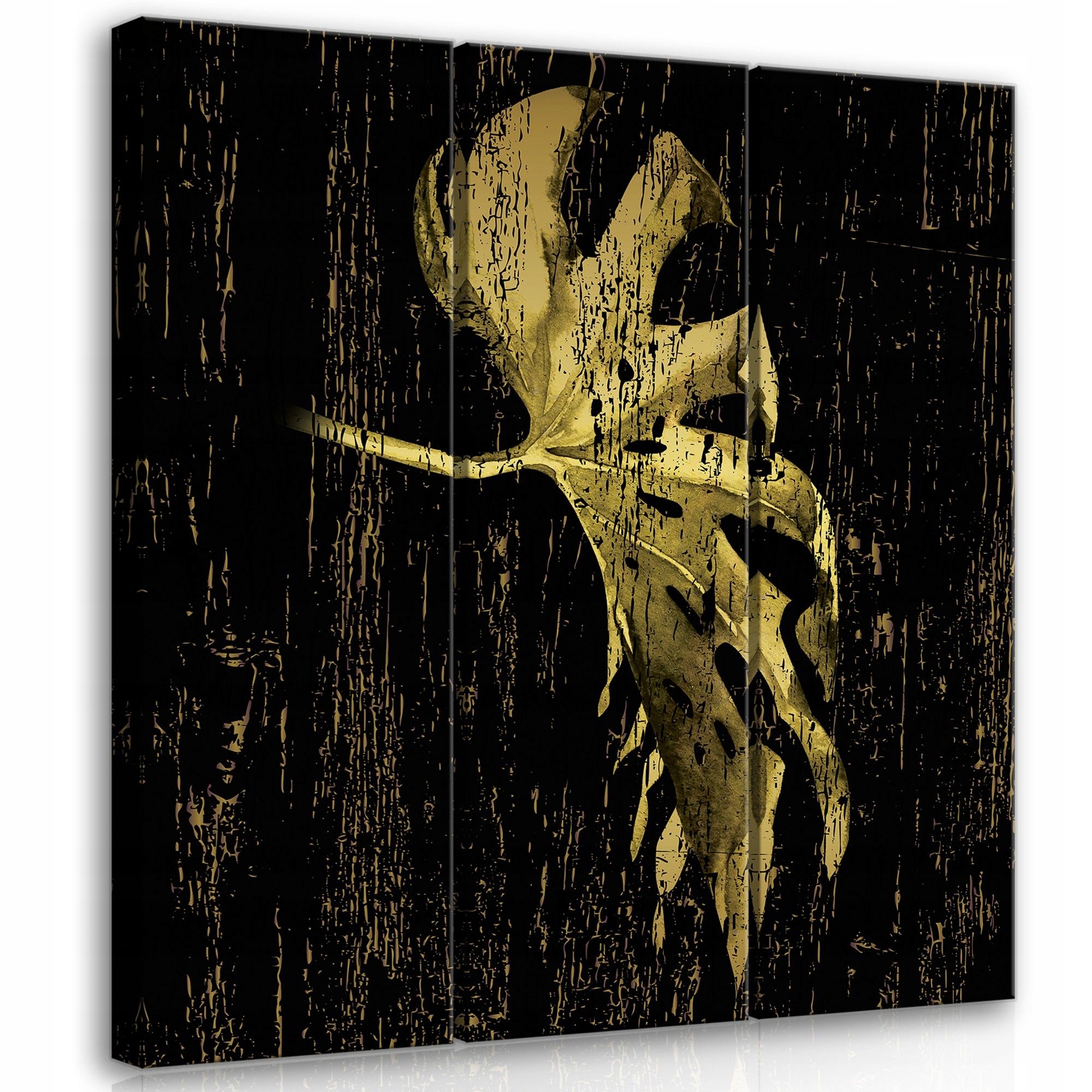 Obraz 90x100 Zlatý list černé pozadí triptych abstrakce luxus elegance