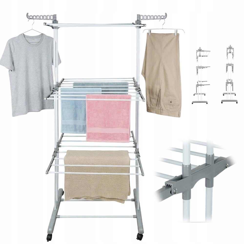Sušák Na Oblečení 3 Vrstvy Se 2 Pohyblivými Nosníky A 4 Kolečky