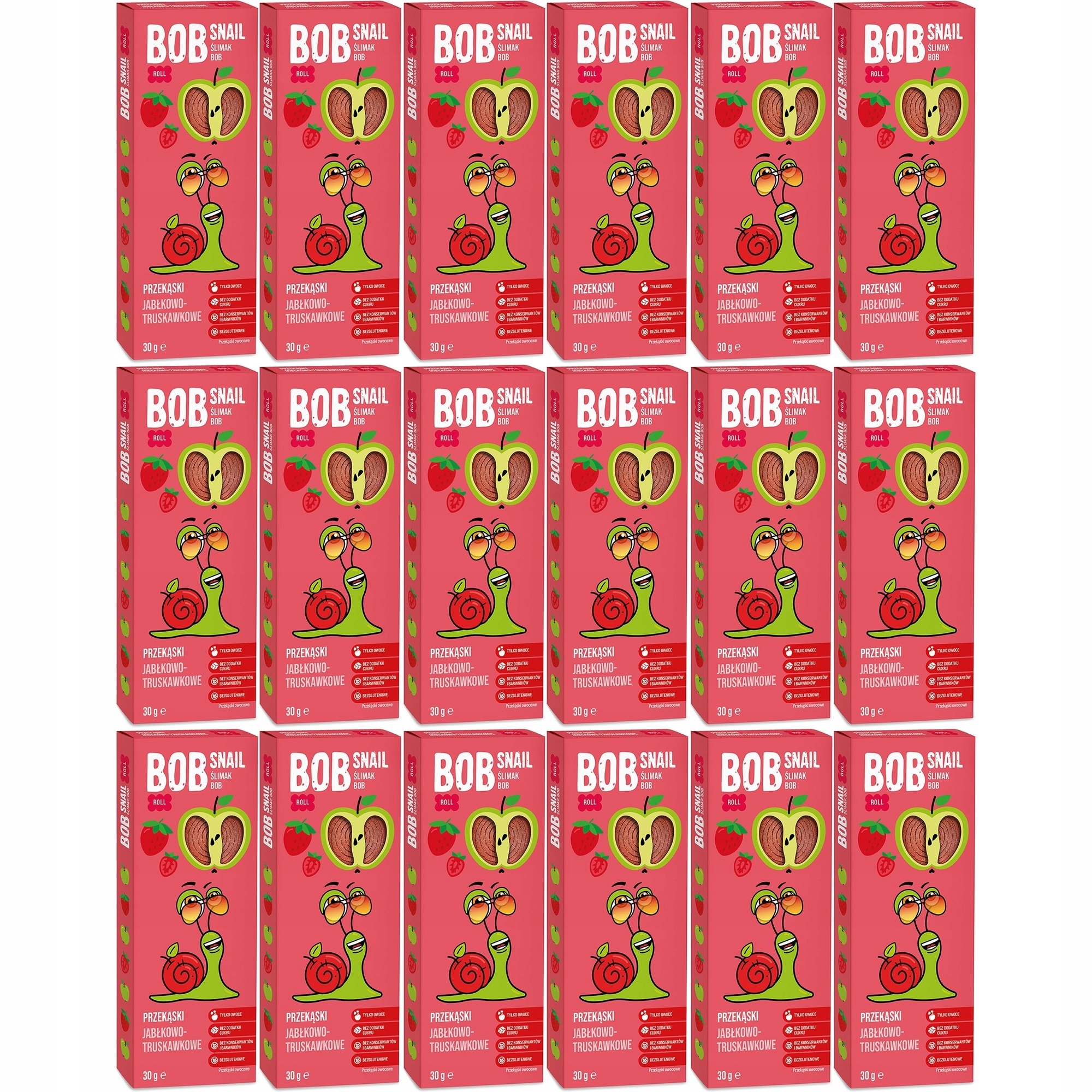 Zestaw Bob Snail Rollsy owocowe Jabłko Truskawka 30 g 18 szt.