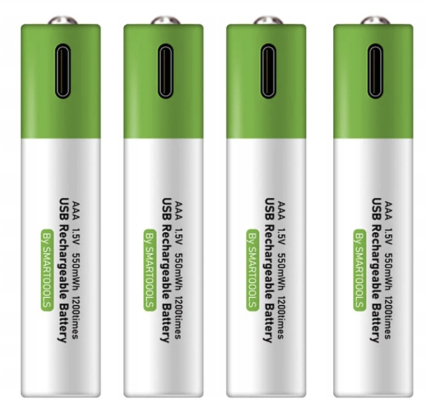 WIELOKROTNE BATERIE PALUSZKI AKUMULATORKI AAA 4 SZT ŁADOWANE KABLEM USB-C