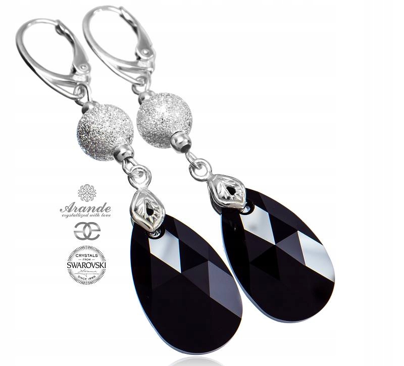 Krystaly Náušnice Jet Diamond Stříbro